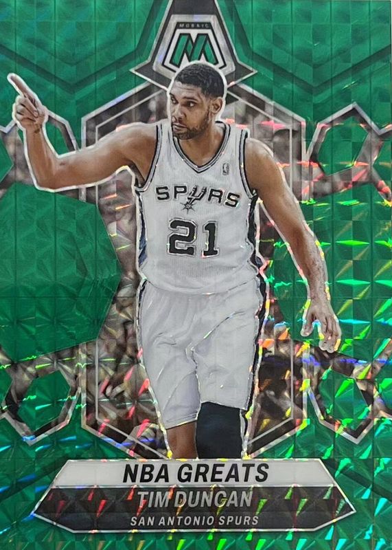 Tim Duncan 2023 Mosaic #291 NBA Greats - Choice Fusion Green /18 PSA 10