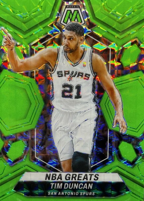 Tim Duncan 2023 Mosaic #291 NBA Greats - Green Fluorescent /10 RAW