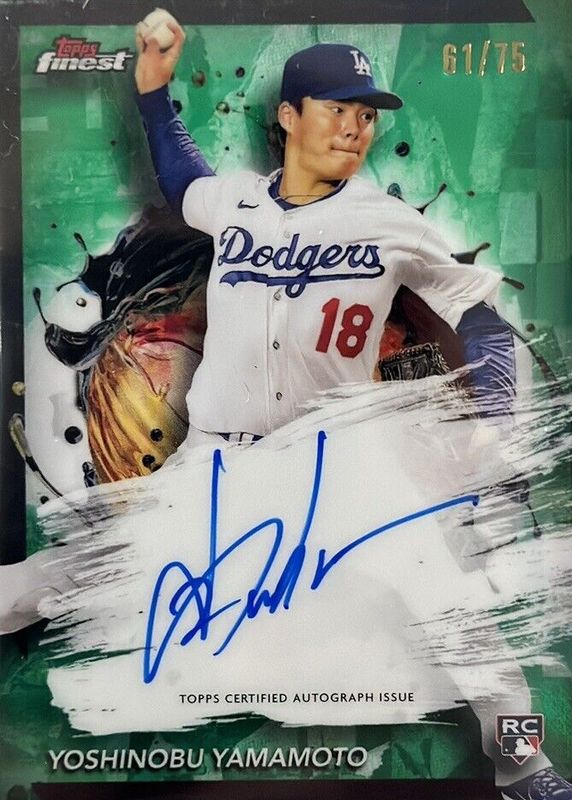 Yoshinobu Yamamoto 2024 Topps Finest #FA-YY Finest Autographs - Green Refractor /75 Rookie SGC 9