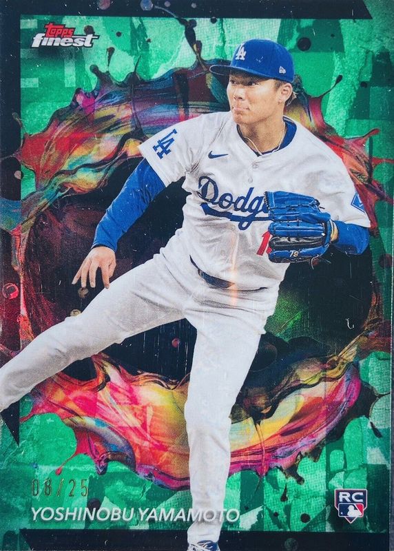 Yoshinobu Yamamoto 2024 Topps Finest #250 Rare - Green Refractor /25 Rookie PSA 8