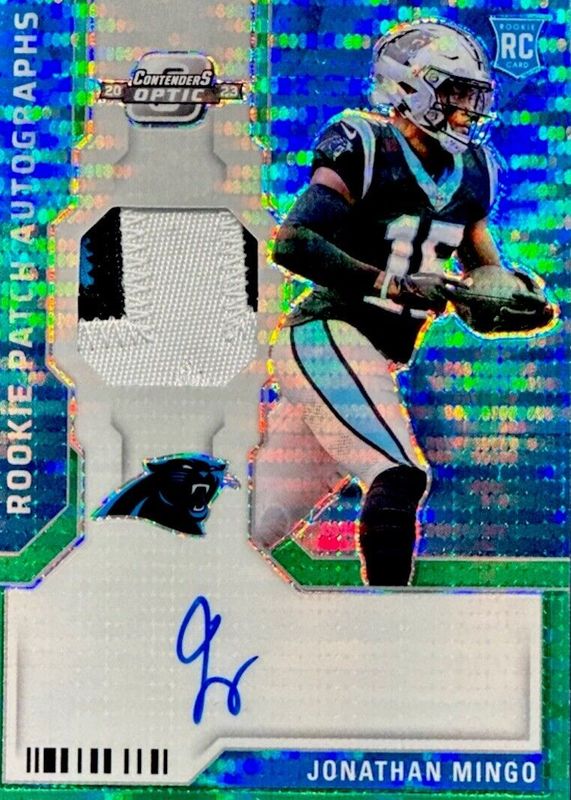 Jonathan Mingo 2023 Contenders Optic #RPA-JM Rookie Patch Auto - Green Pulsar /15 PSA 10