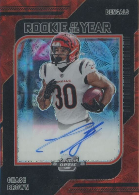 Chase Brown 2023 Contenders Optic #ROY-CB Rookie of the Year Contenders Autographs - Black Scope /25 Rookie RAW