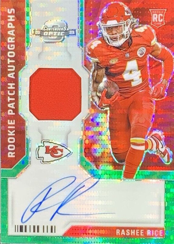 Rashee Rice 2023 Contenders Optic #RPA-RR Rookie Patch Auto - Green Pulsar /15 RAW