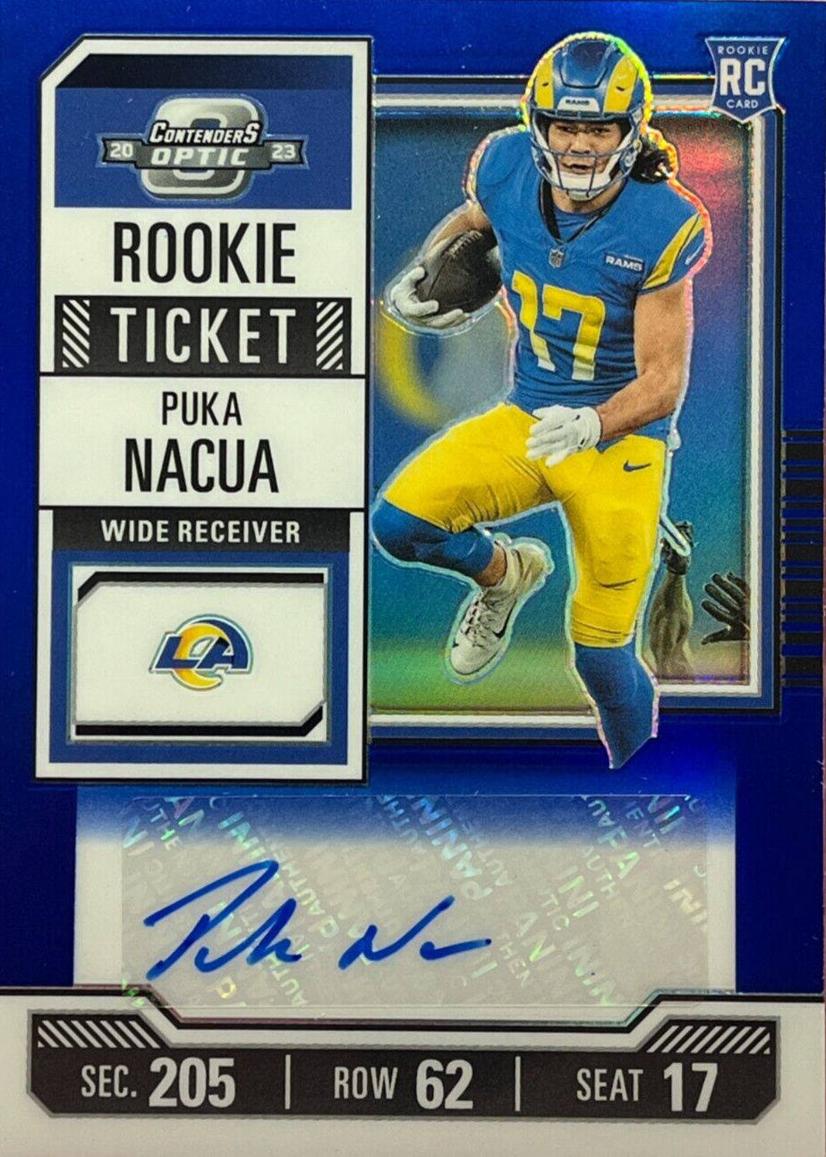 Puka Nacua 2023 Contenders Optic #194 Rookie Ticket Auto - Blue