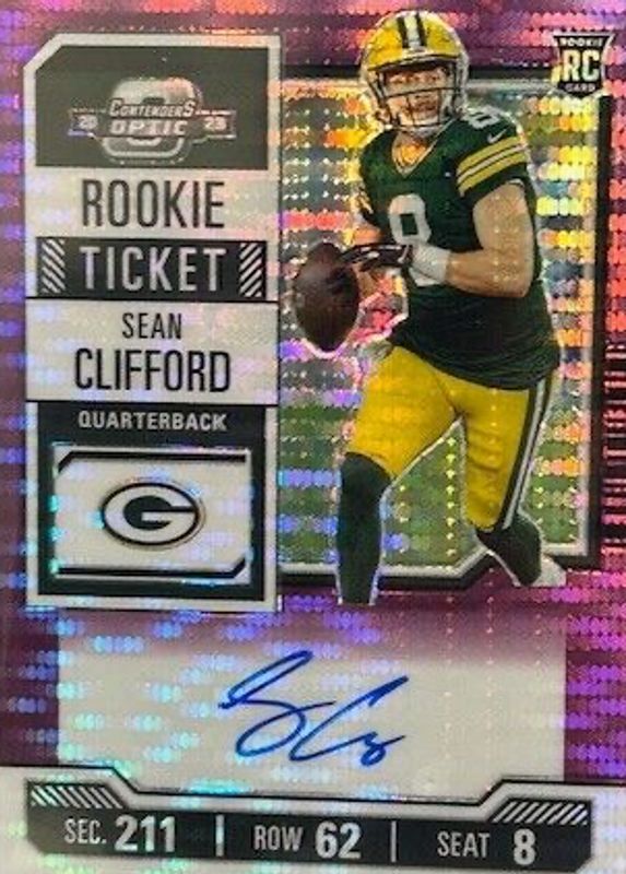 Sean Clifford 2023 Contenders Optic #132 Rookie Ticket Auto - Purple Pulsar /21 Rookie PSA 9