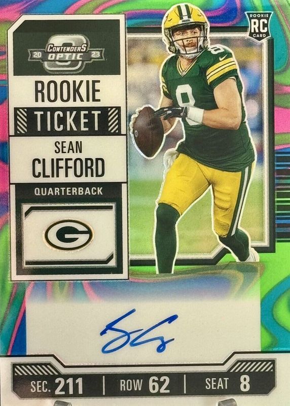 Sean Clifford 2023 Contenders Optic #132 Rookie Ticket Auto - Neon Marble /4 Rookie PSA 9