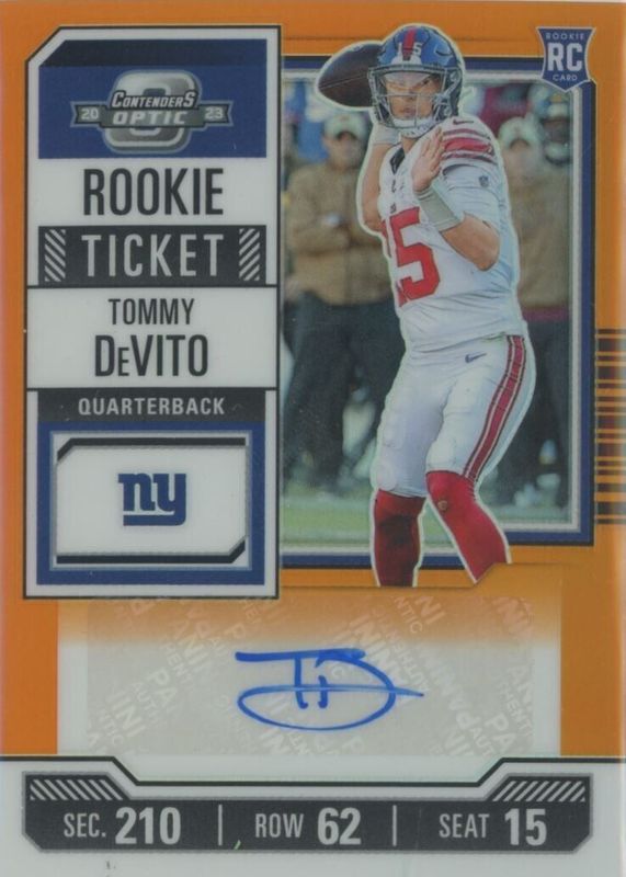 Tommy DeVito 2023 Contenders Optic #153 Rookie Ticket Auto - Orange /50 PSA 10