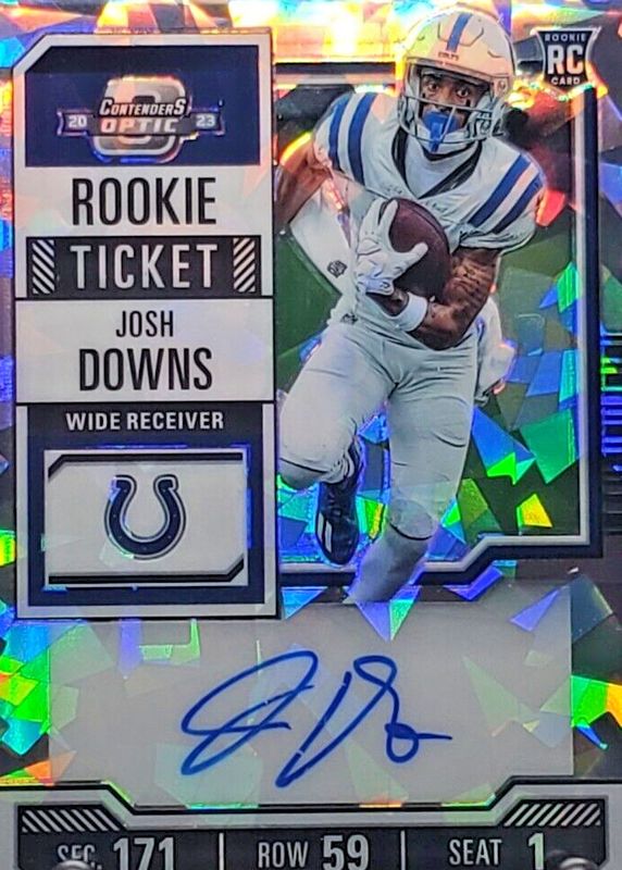 Josh Downs 2023 Contenders Optic #121 Rookie Ticket Auto - Cracked Ice /22 RAW