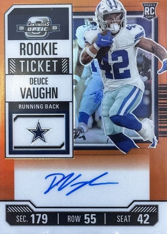 Deuce Vaughn 2023 Contenders Optic #108 Rookie Ticket Auto - Orange /50 PSA 10