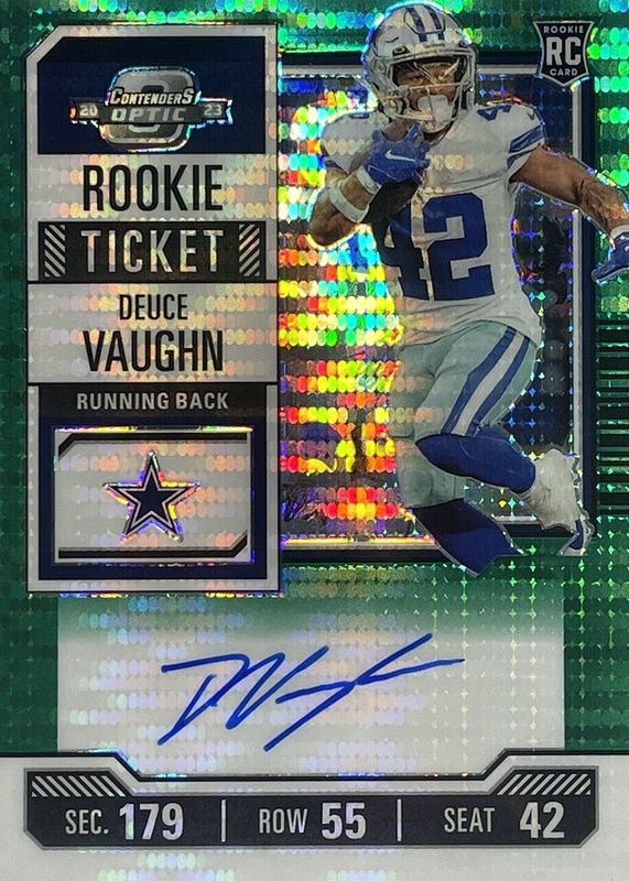 Deuce Vaughn 2023 Contenders Optic #108 Rookie Ticket Auto - Green Pulsar /30 Rookie BGS 9.5