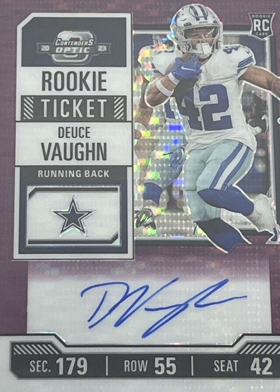 Deuce Vaughn 2023 Contenders Optic #108 Rookie Ticket Auto - Purple Pulsar /21 PSA 10