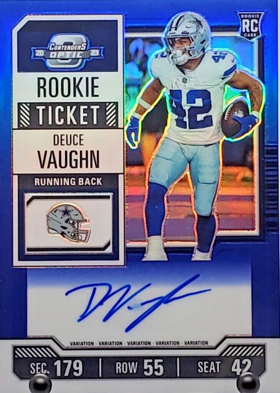 Deuce Vaughn 2023 Contenders Optic #108 Rookie Ticket Auto Variation - Blue /50 Rookie PSA 10