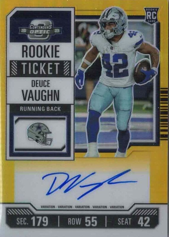 Deuce Vaughn 2023 Contenders Optic #108 Rookie Ticket Auto Variation - Gold /10 Rookie SGC 9.5