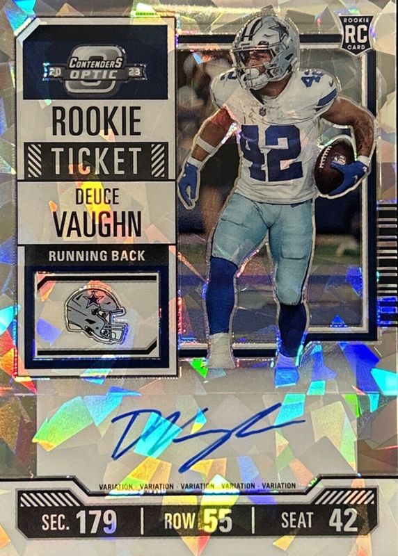 Deuce Vaughn 2023 Contenders Optic #108 Rookie Ticket Auto Variation - Cracked Ice /22 Rookie SGC 10