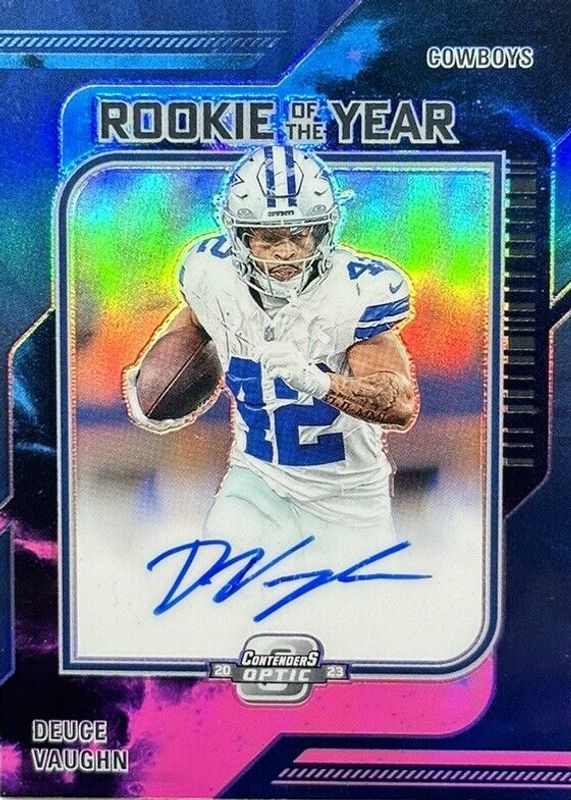 Deuce Vaughn 2023 Contenders Optic #ROY-DV Rookie of the Year Contenders Autographs - Nebula /2 Rookie SGC 10