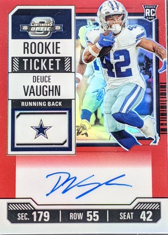 Deuce Vaughn 2023 Contenders Optic #108 Rookie Ticket Auto - Red (/125) Rookie SGC 10