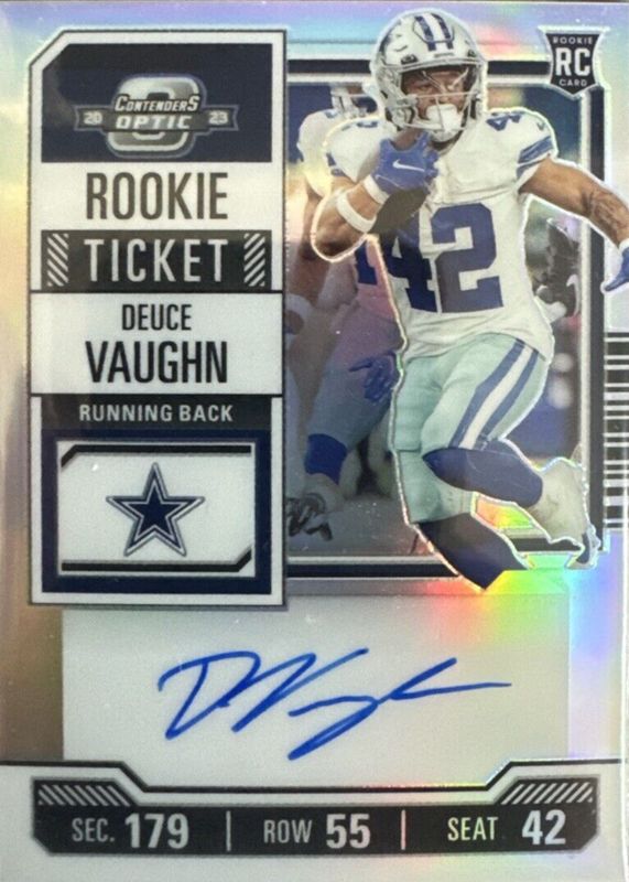 Deuce Vaughn 2023 Contenders Optic #108 Rookie Ticket Auto - Silver Rookie RAW