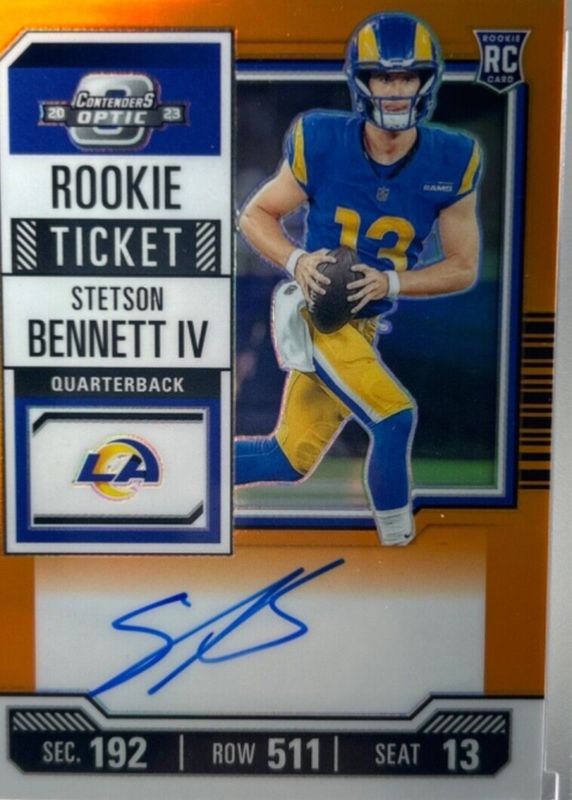 Stetson Bennett IV 2023 Contenders Optic #133 Rookie Ticket Auto - Orange /50 Rookie RAW