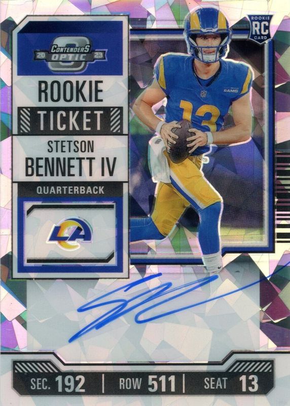 Stetson Bennett IV 2023 Contenders Optic #133 Rookie Ticket Auto - Cracked Ice /22 RAW