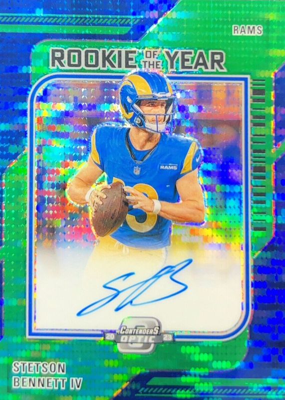 Stetson Bennett IV 2023 Contenders Optic #ROY-SB Rookie of the Year Contenders Autographs - Green Pulsar /30 Rookie SGC 9.5