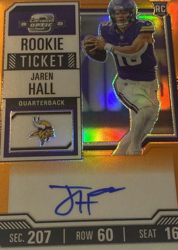 Jaren Hall 2023 Contenders Optic #116 Rookie Ticket Auto - Orange /50 SGC 10