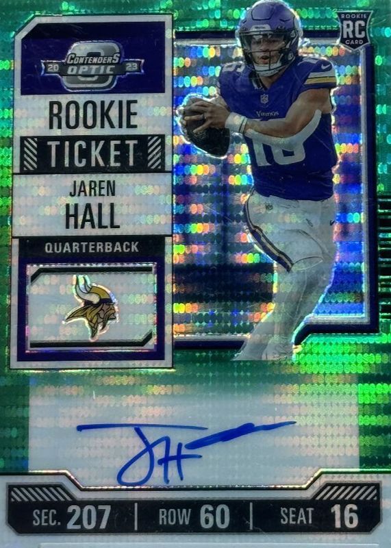 Jaren Hall 2023 Contenders Optic #116 Rookie Ticket Auto - Green Pulsar /30 RAW