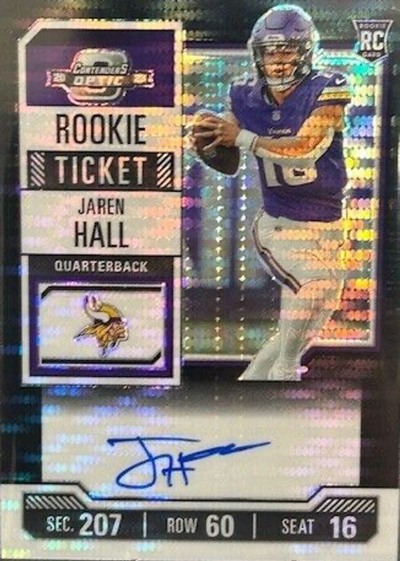 Jaren Hall 2023 Contenders Optic #116 Rookie Ticket Auto - Black Pulsar /8 Rookie PSA 10