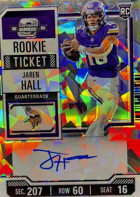 Jaren Hall 2023 Contenders Optic #116 Rookie Ticket Auto - Cracked Ice /22 Rookie RAW