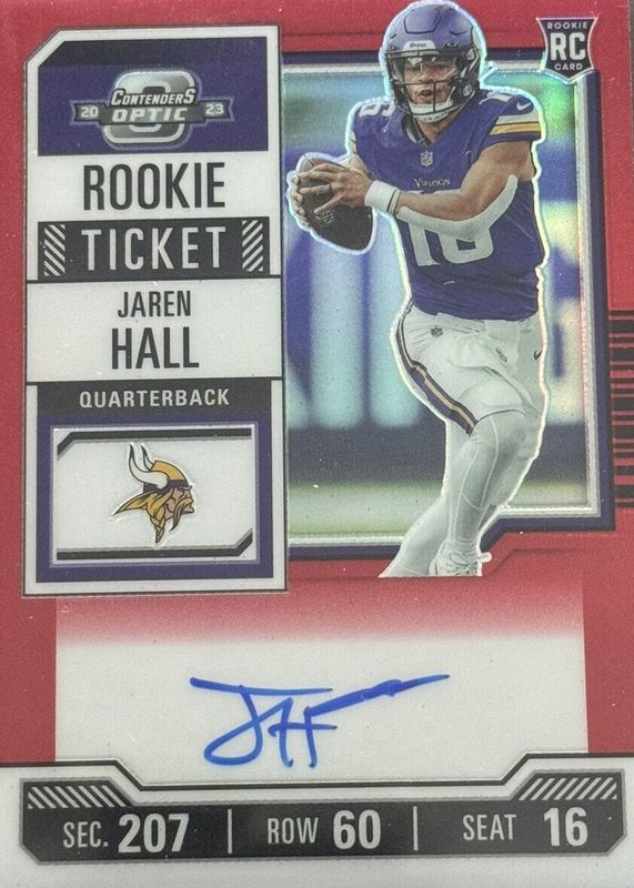 Jaren Hall 2023 Contenders Optic #116 Rookie Ticket Auto - Red (/175) SGC 10