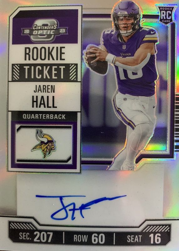 Jaren Hall 2023 Contenders Optic #116 Rookie Ticket Auto - Silver Rookie SGC 10