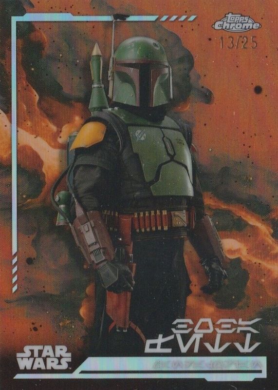 Boba Fett 2024 Topps Chrome Star Wars #AV-19 Aurebesh Variation - Rebel Orange Refractor /25 PSA 8