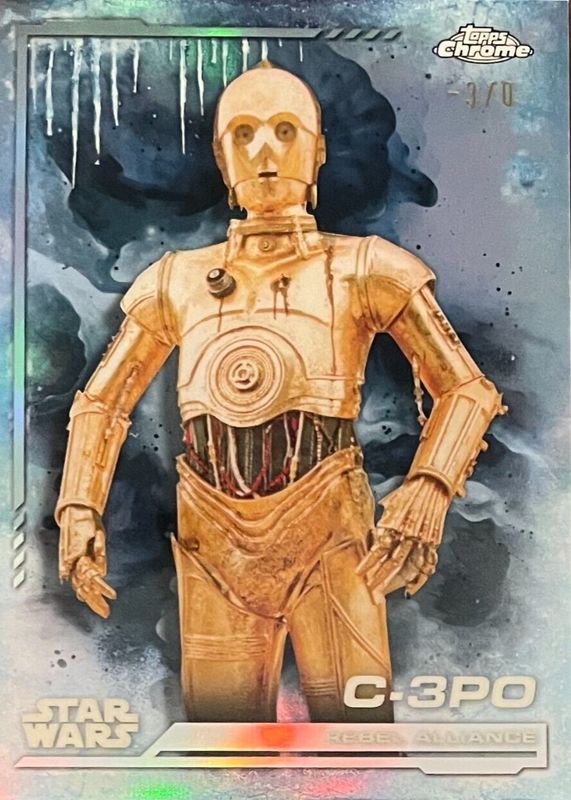 C-3PO 2024 Topps Chrome Star Wars #HV-109 Hoth Ice Blue Frozenfractor Variation /-5 PSA 10