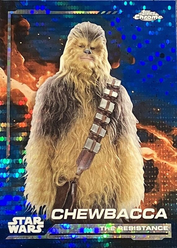 Chewbacca 2024 Topps Chrome Star Wars #107 Blue Blaster Pulsar Refractor PSA 10