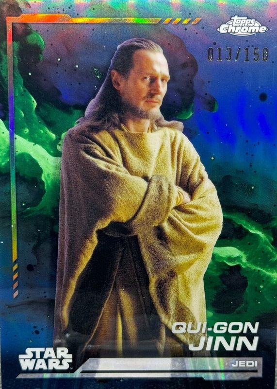 Qui-Gon Jinn 2024 Topps Chrome Star Wars #128 Skywalker Blue Refractor /150 PSA 10