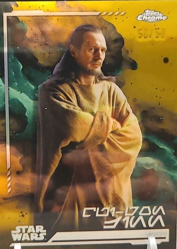 Qui-Gon Jinn 2024 Topps Chrome Star Wars #AV-128 Aurebesh Variation - Gold Refractor /50 PSA 10