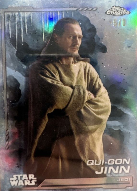 Qui-Gon Jinn 2024 Topps Chrome Star Wars #HV-128 Hoth Ice Blue Frozenfractor Variation /-5 PSA 10