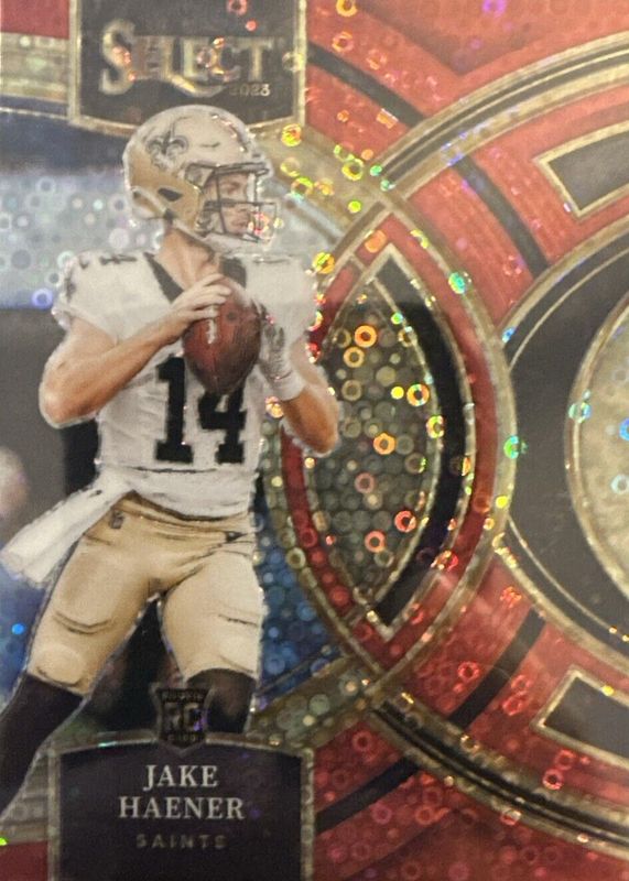 Jake Haener 2023 Select #186 Premier Level Red Disco /49 Rookie RAW