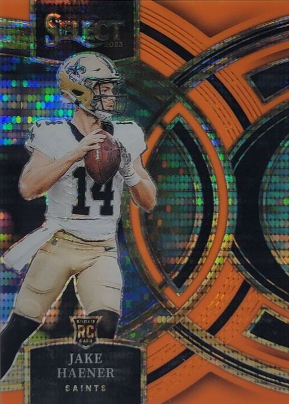 Jake Haener 2023 Select #186 Premier Level Neon Orange Pulsar /7 Rookie RAW