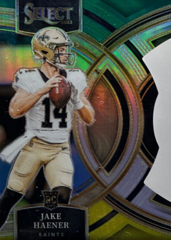 Jake Haener 2023 Select #186 Premier Level Green & Yellow Die-Cut Rookie RAW