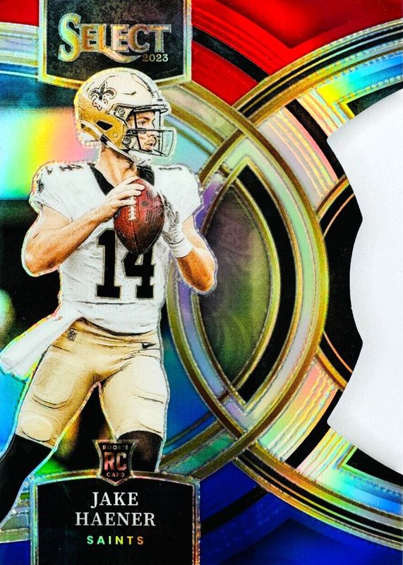 Jake Haener 2023 Select #186 Premier Level Red & Blue Die-Cut Rookie RAW