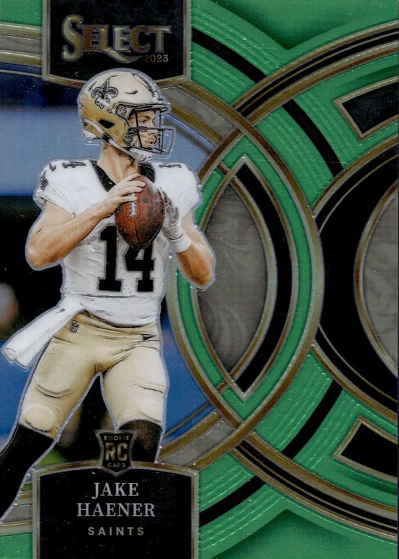 Jake Haener 2023 Select #186 Premier Level Neon Green /49 Rookie RAW