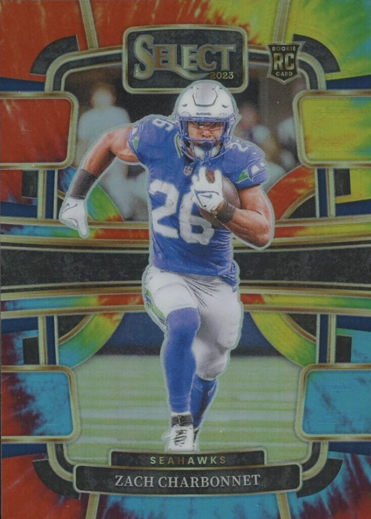 Zach Charbonnet 2023 Select #86 Concourse Tie-Dye /25 Price Guide