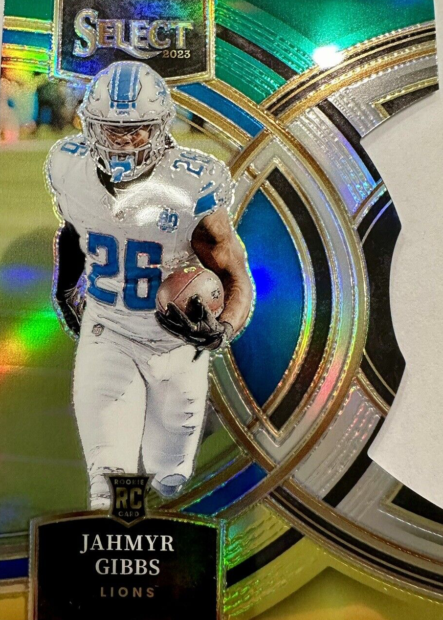 Jahmyr Gibbs 2023 Select #198 Premier Level Green & Yellow Die-Cut