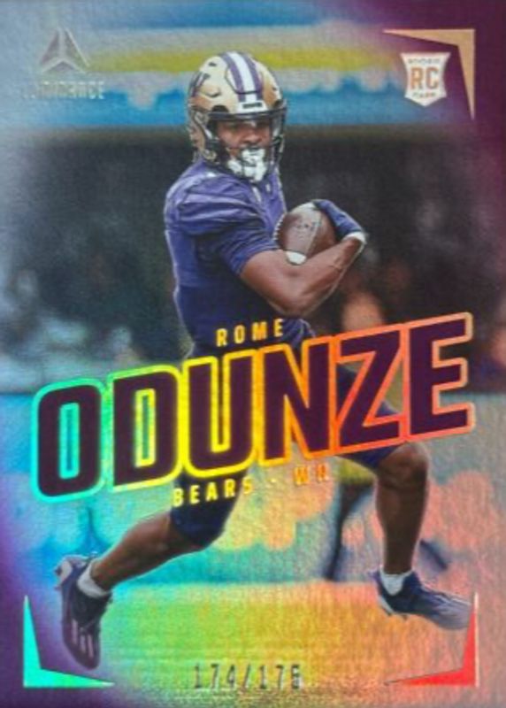 Rome Odunze 2024 Luminance #106 Vertical Rookies - Purple /175 PSA 10