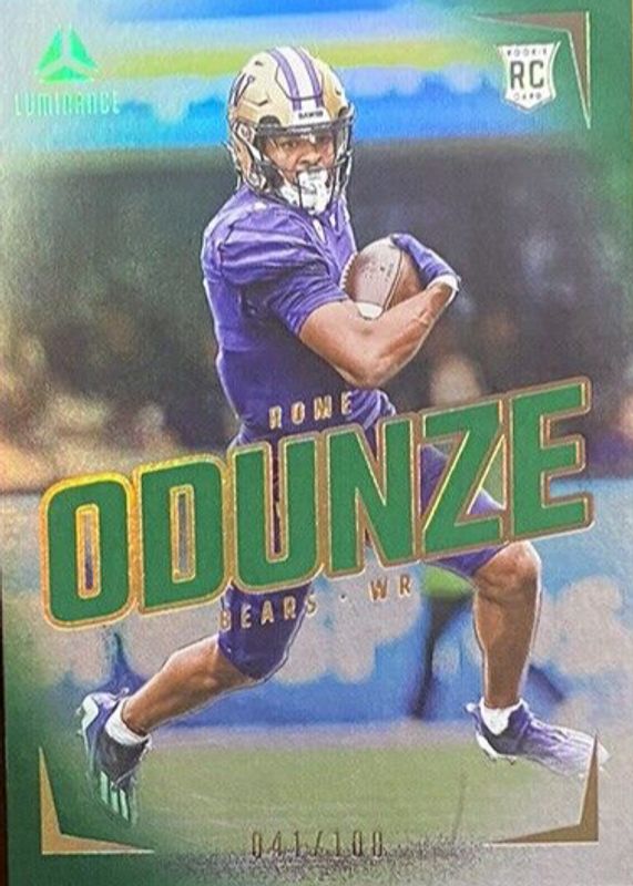 Rome Odunze 2024 Luminance #106 Vertical Rookies - Green /100 PSA 10