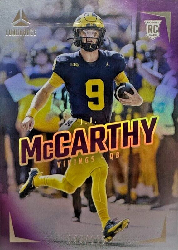 JJ McCarthy 2024 Luminance #112 Vertical Rookies - Purple /175 Rookie SGC 9.5