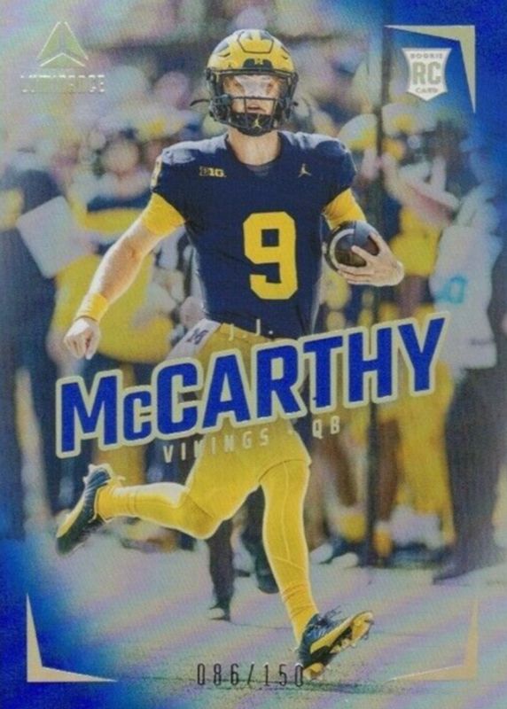 JJ McCarthy 2024 Luminance #112 Vertical Rookies - Blue /150 Rookie SGC 9.5