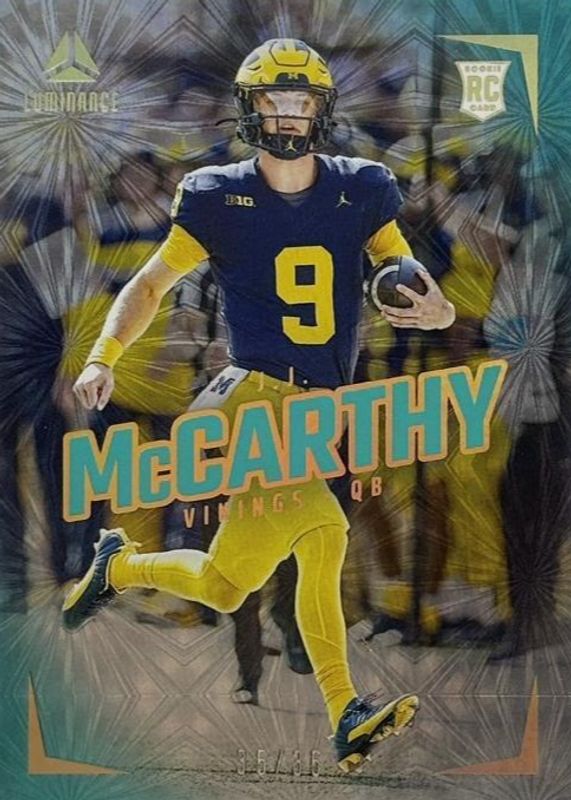 JJ McCarthy 2024 Luminance #112 Vertical Rookies - Teal /35 Rookie RAW