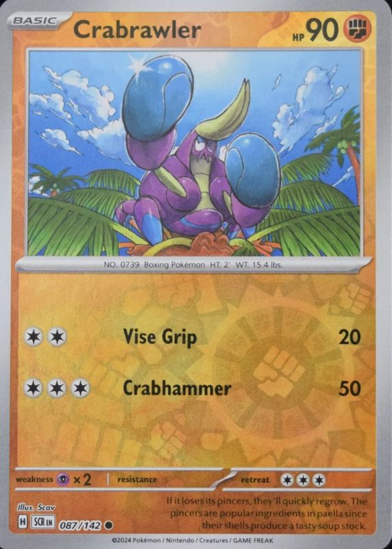 Crabrawler 2024 Scarlet & Violet: Stellar Crown #087/142 Reverse Holo RAW TCG (NEAR MINT)