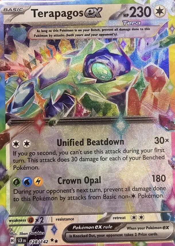 128 142 pokemon card Terapagos EX Ultra Rare Stellar Crown 128/142, NM Pokemon Card